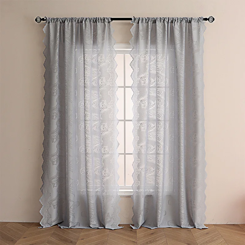 Curtain Tulip Embroidery Sheer Window Curtains for Living Room Bedroom Decoration Postal Style Farmhouse 2 Panels Simplified