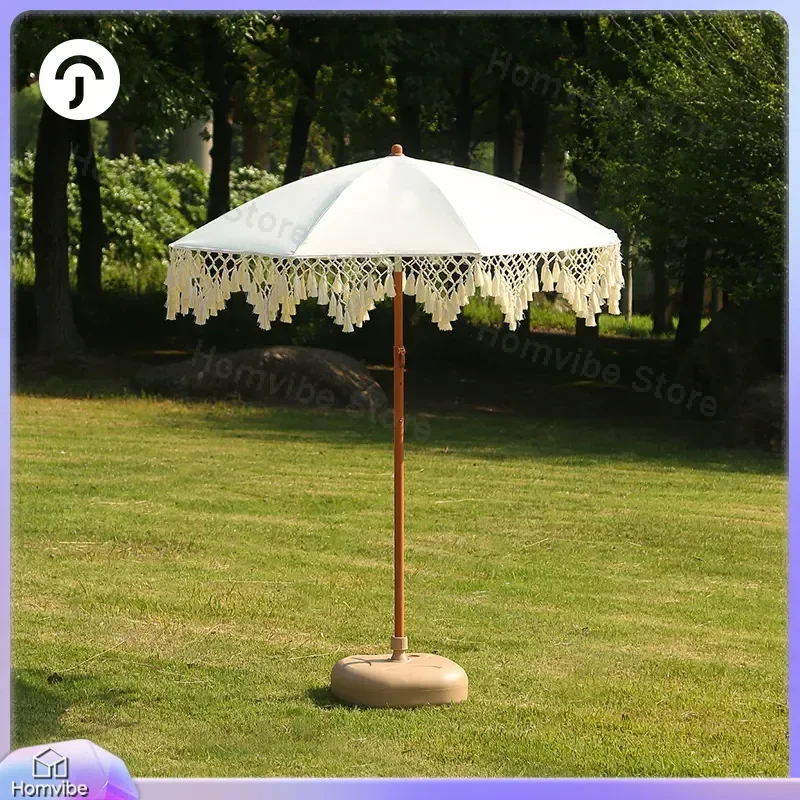 Large Outdoor Patio Umbrella Triangular Tassel Parasol for Garden Beach Courtyard Sun Shade Cover Heavy Duty Market Stall