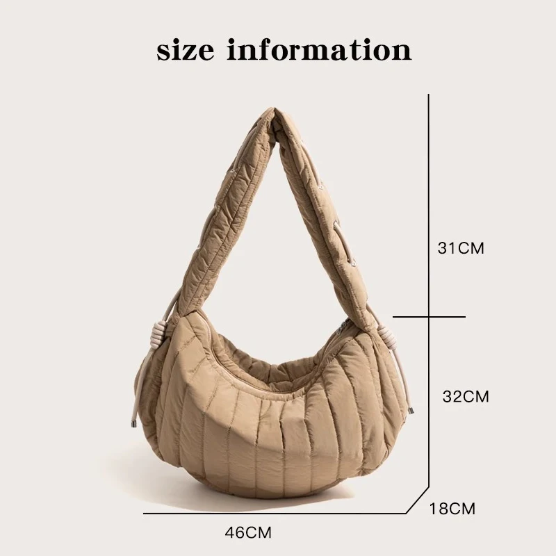 Casual Quilted Padded Hobos Shoulder Bags Drawsting Strap Puffer Handbags Nylon Down Cotton Large Capacity Shopper Purses 2024