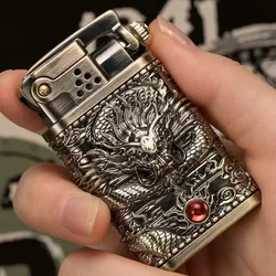 Zorro Creative Ejection Ignition Coiled Dragon Hand-Etched Windproof Lighter Retro Brass Kerosene Lighter Men's Smoking Gift