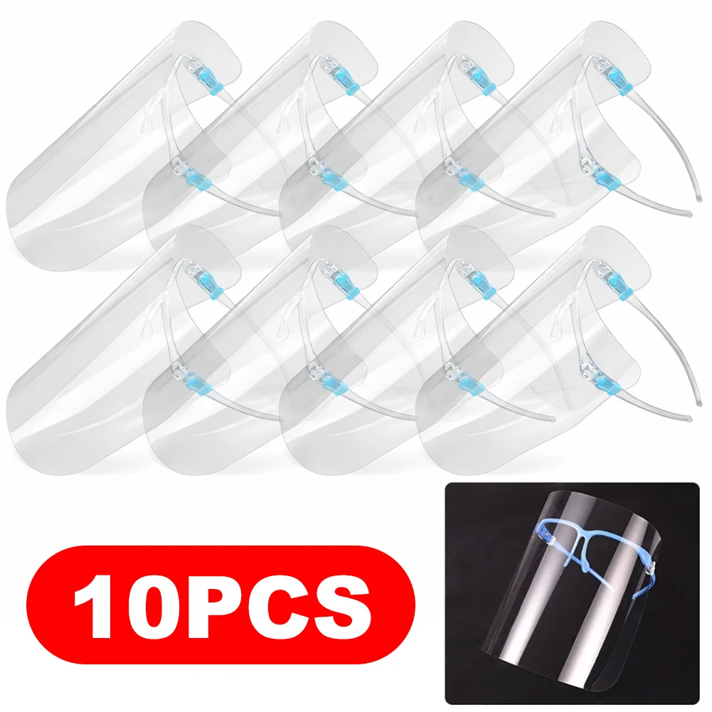 10PCS Face Shield Mask Anti Saliva Splash Eyewear Anti-fog Detachable Protect Face Frame Visors for Travel Kitchen Household
