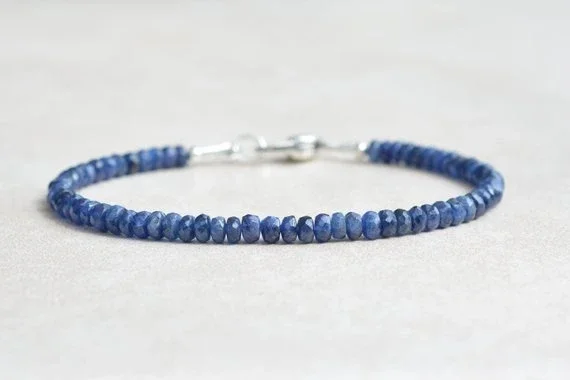 Natural Sapphire Bracelet, September Gemstone Birthstone Bracelet, Silver Bracelet, Genuine Blue Sapphire Jewelry