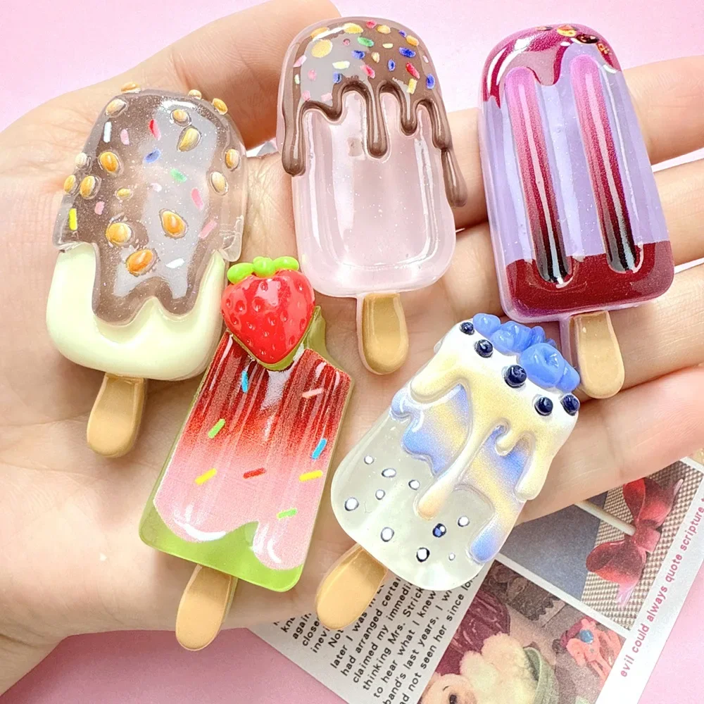 Resin Glow In Dark Transparent Popsicle Cabochons for DIY Craft, Flatback Charms Decoration, Miniature Dollhouse Embellishment