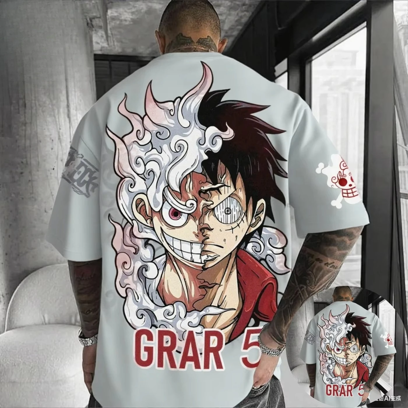 قطعة واحدة أنيمي مشتركة كبيرة تي شيرت 2025 الرجال والنساء الخريف/الشتاء جديد الشارع الهيب هوب فضفاض عادية Y2K الوالدين والطفل