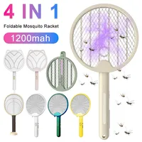 Foldable Electric Mosquito Killer Mosquito Racket Repellent Lamp USB Rechargeable 1200mAh Fly Insect Swatter with UV Light
