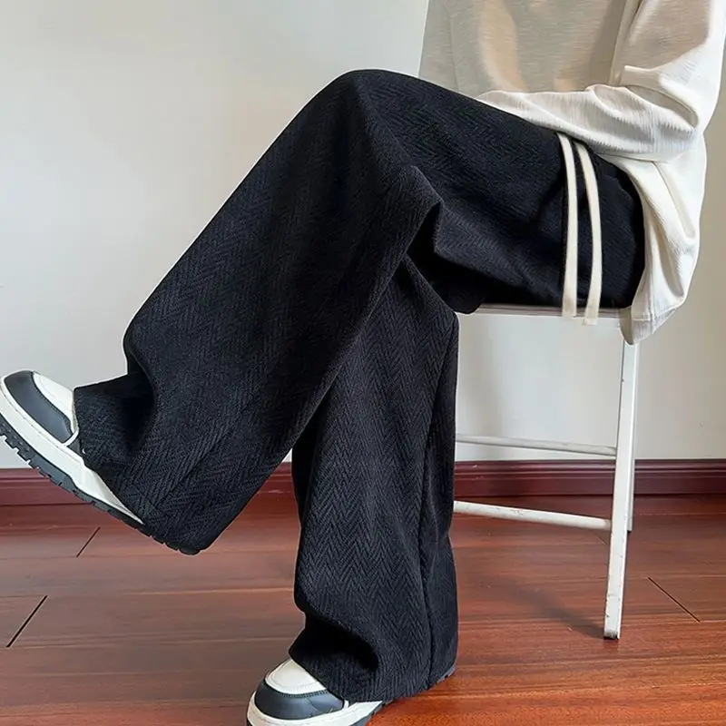 High-grade Autumn Winter Men's Loose Large Size Velvet Thickened Straight Wide-leg Versatile Men Clothing Jogger Casual Pants