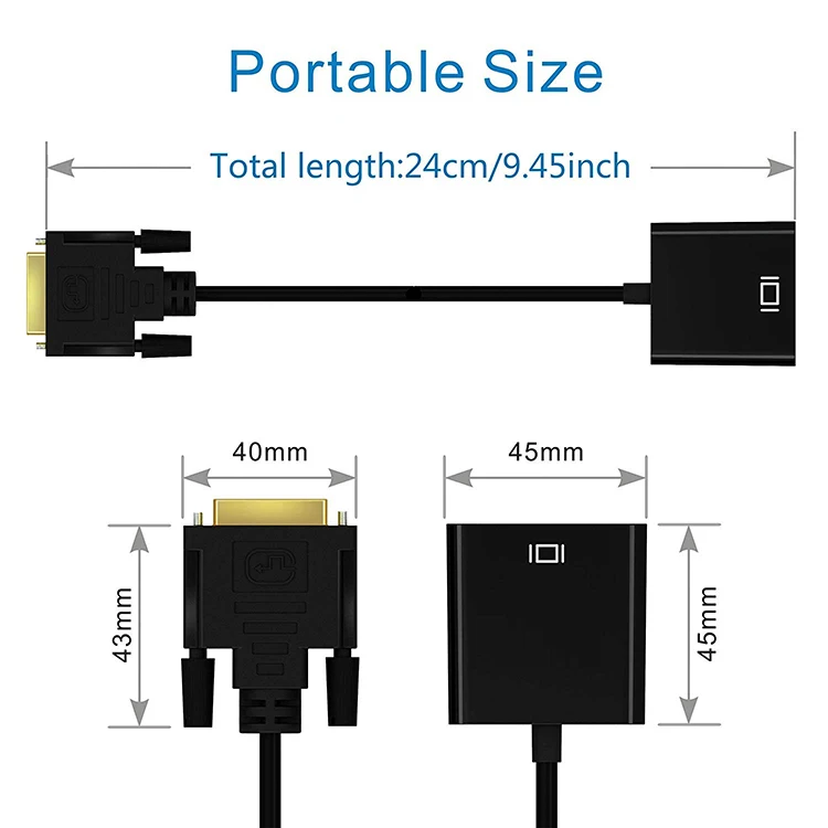 Adaptador Full HD 1080P DVI-D a VGA 24 + 1 25 pines macho a 15 pines hembra, convertidor de Cable para PC, ordenador, pantalla de Monitor HDTV