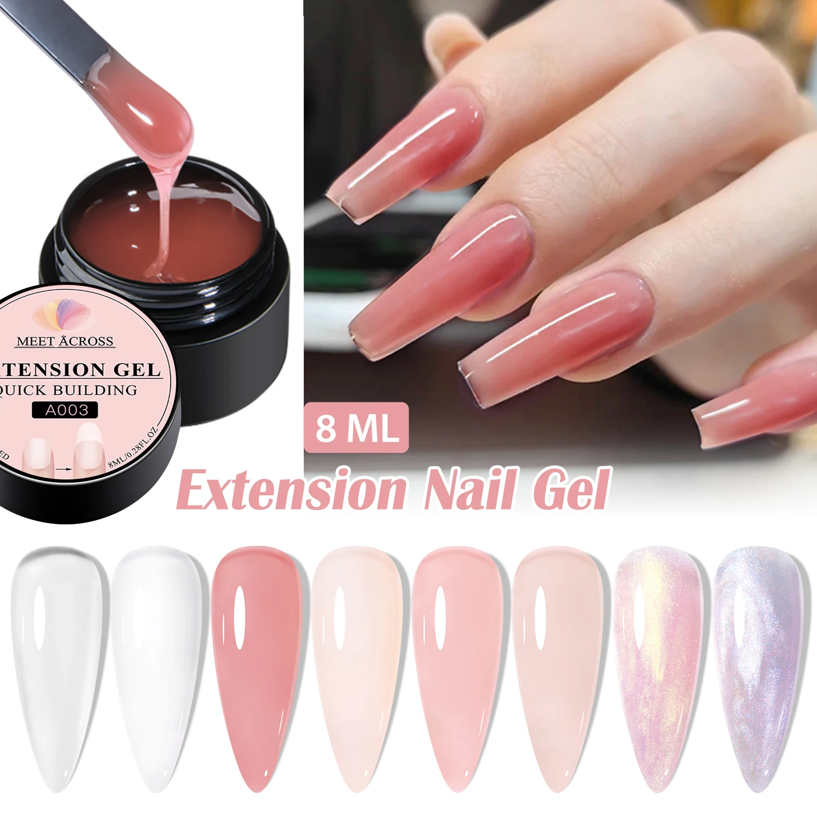 12pcs/set Quick Extension Nail Gel with Base Top Coat Brush Nude Pink Milky White UV LED Gel for Building Carving Flower