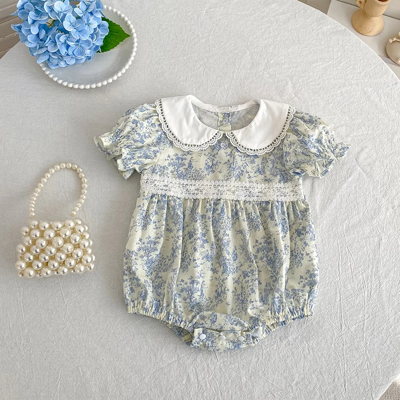 2026 Neuer Sommer-Baby-Krabbelanzug im Koreanischen Stil, Kurzärmeliger Jumpsuit für Mädchen mit Niedlichem Peter-Pan-Kragen – Detail 3