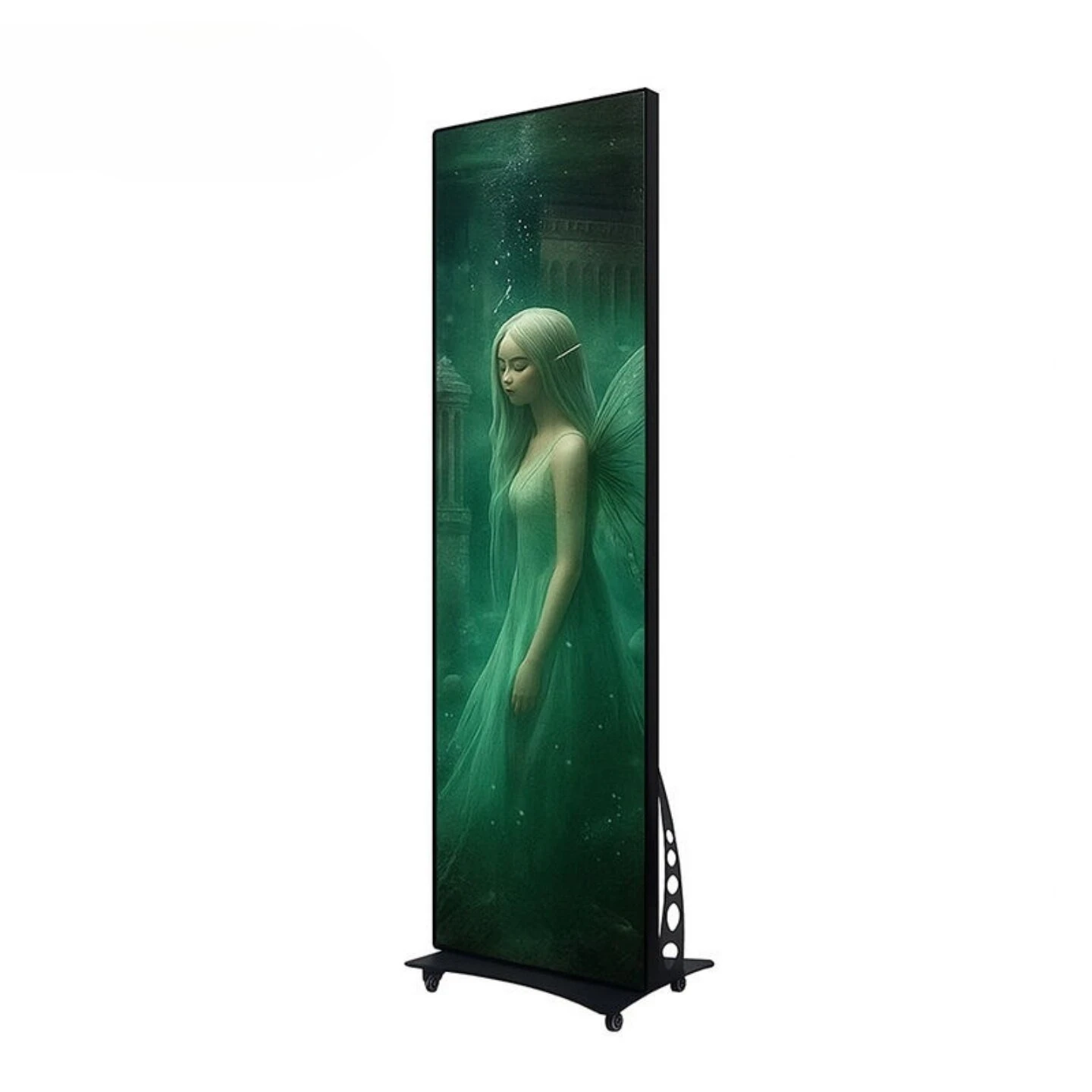 Movable Floor LED Mirror Poster Display, Outdoor Vertical Advertising Screen, Custom Size Digital Billboard