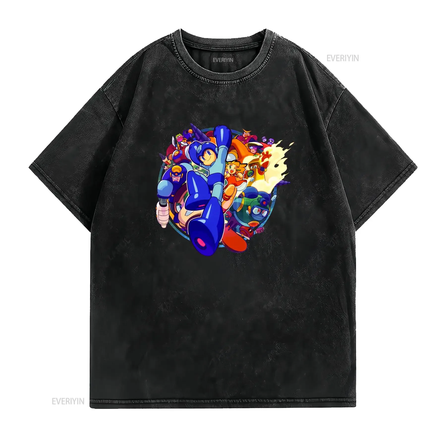 Mega Boy Rockman Collage Art Premium T shirt Japan Classic Game vintage Washed Comfortable streetwear Stylish Versatile homme