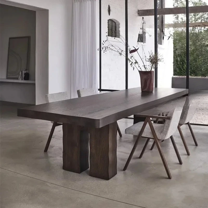 H Quiet wind retro solid wood dining table log large board workbench office long table minimalist creative minimalist negotiatio