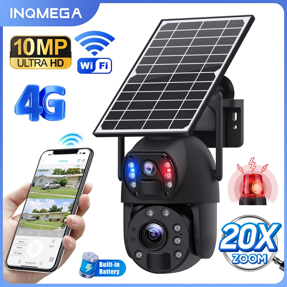 

INQMEGA 4G WIFI 10MP 20X Zoom Solar Security Camera Wireless Outdoor PTZ 360° with Dual Lens 10M Night Vision 12000mAh Batter