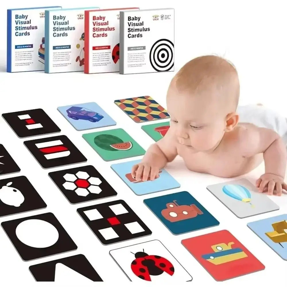 Papierkarten zur visuellen Stimulation von Babys, Sichtspiele, Montessori-Lernkarten mit hohem Kontrast, Miniatur-Baby-Lernkarten in Schwarz und Weiß
