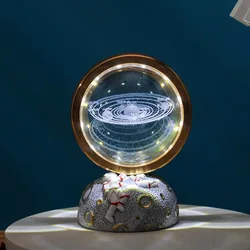 Creative 3D Carved Crystal Ball Rotatable Night Light Astronaut Office Decoration Study Bedroom Atmosphere Decoration Lighting