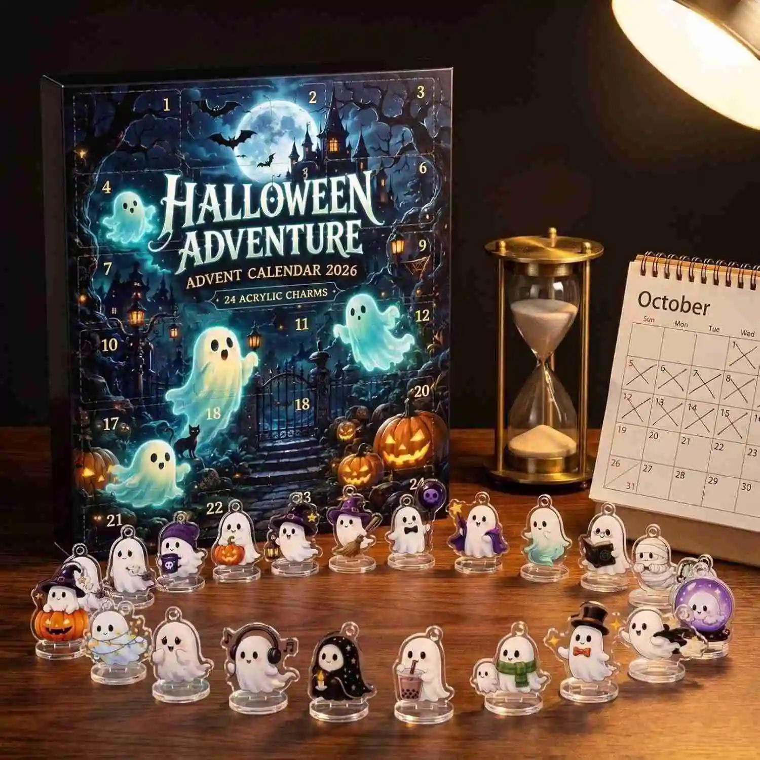 Cute Ghost Halloween Advent Calendar Blind Box 24 Acrylic Charms Halloween Countdown Decor Surprise Present
