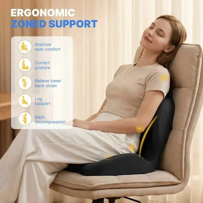 2‑in‑1 Ergonomic Memory Foam Coccyx Seat Cushion Sciatica Pain Relief Posture Corrector Pad for Home Office Car Wheelchair Amagi