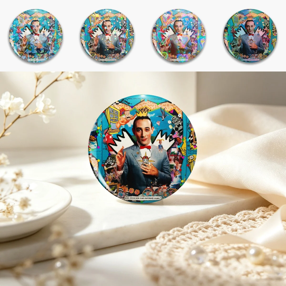R.I.Pee Wee (2021) Pin Holographic Star Heart Pin Brooches Laminated Button Fashion Accessory