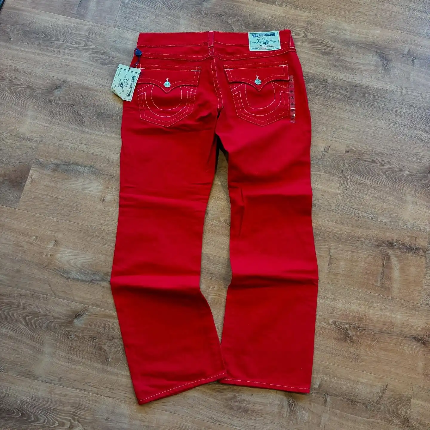 

Y2k Women Denim Pants High Street Buddha Embroidered Big Red Jeans Casual Harajuku High Waist Straight Leg Wide Leg Jeans