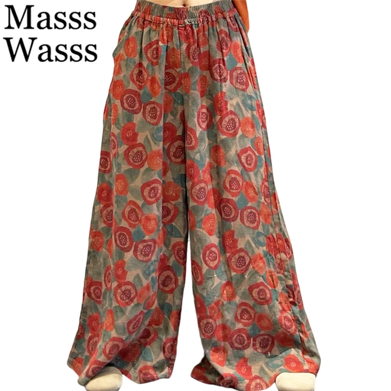 

Masss Wasss Summer Loose Causal Trousers Females 2026 Fashion Vintage Floral Wide Leg Pants Womens Korean Classic Luxury Clothes