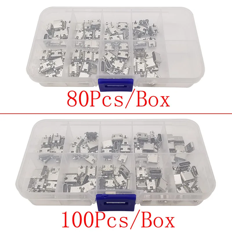 80/100Pcs/Box Type C USB Female Charging Port Jack Soldering Connectors 2/6/16 Pin USB-C Type-C Socket SMD PCB DIY Repair Kits