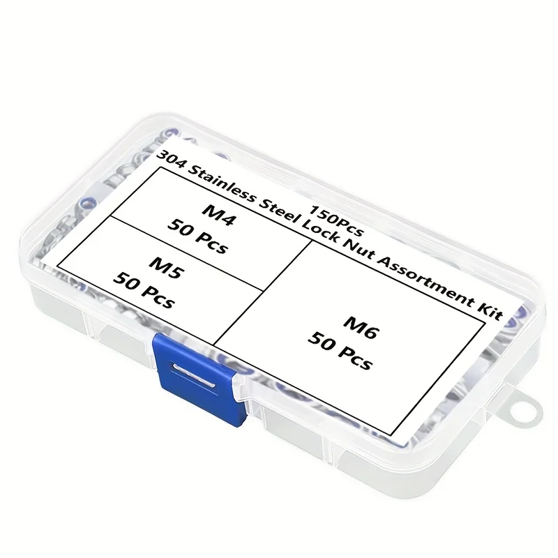150 قطعة من صواميل النايلون المقاومة للانزلاق ذاتية القفل من الفولاذ المقاوم للصدأ - M4/M5/M6، أغطية لولبية سداسية للبناء والصيانة
