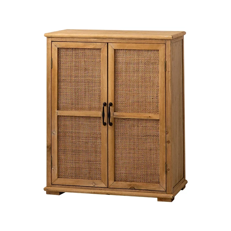 

Прямоугольный шкаф в китайском стиле из ротанга и массива дерева, витрина-стеллаж, небольшой шкафчик для хранения коллекций фигурок, тумба для прихожей