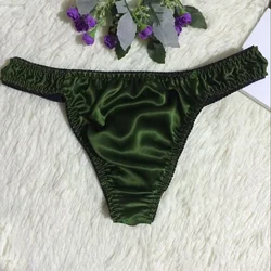 Sexy Men Thongs Silk Satin Underwear Man Bulge Pouch G-strings Soft Smooth Panties Comfortable Underpants Elastic Solid Knickers