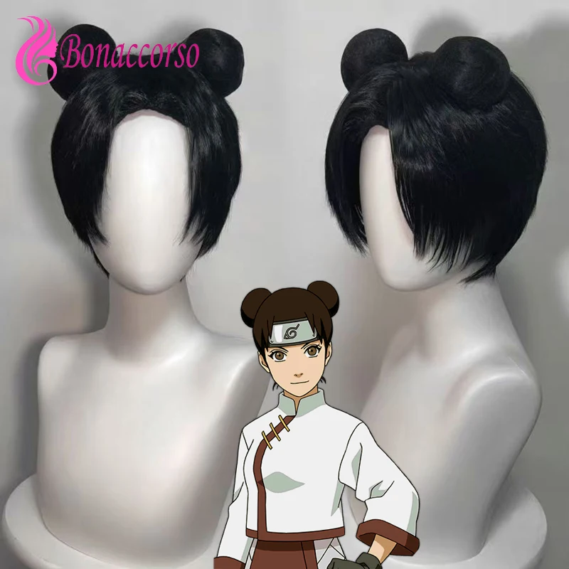 

HOKAGE NINJA Tenten, парик для косплея, синтетический короткий прямой парик, аниме Coser, милая девушка, двойной хвост, парик высокого качества, Хэллоуин