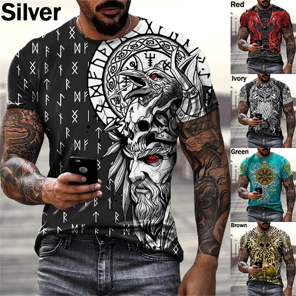 2024 Summer Graphic T Shirts Mens Clothing Viking Tattoo Art 3D Print T-shirt Fashion Men's/Women Short Sleeve Casual Tees Tops