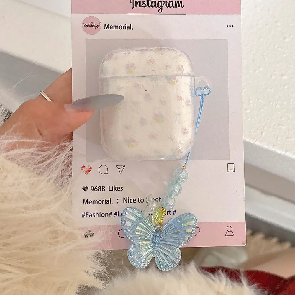 Lovely Floral Flowers For Apple AirPods 1 2 3 4 Pro 2 Cases Headphone Cover 3rd 4th Gen Butterfly Keyring Soft Protective Case