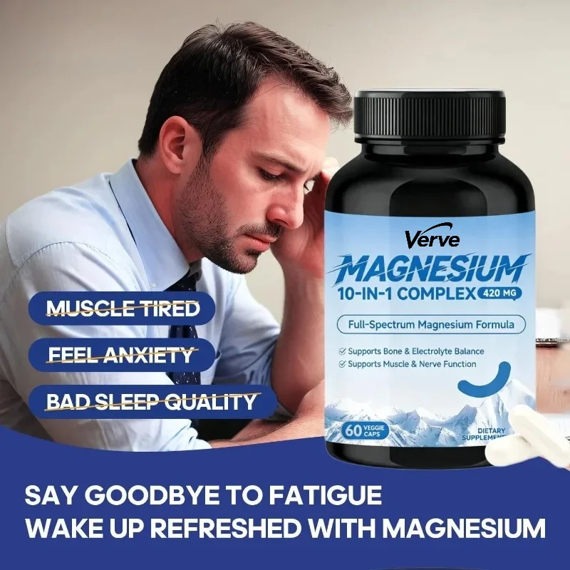 10 in 1 Composite Magnesium 420mg, Containing Glycine, Citric Acid, Malic Acid, and Taurine -60 Capsules