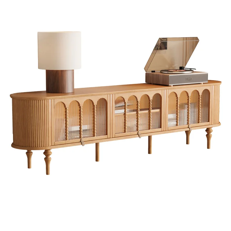 

Cream wind all solid wood TV cabinet French TV coffee table combination living room household log