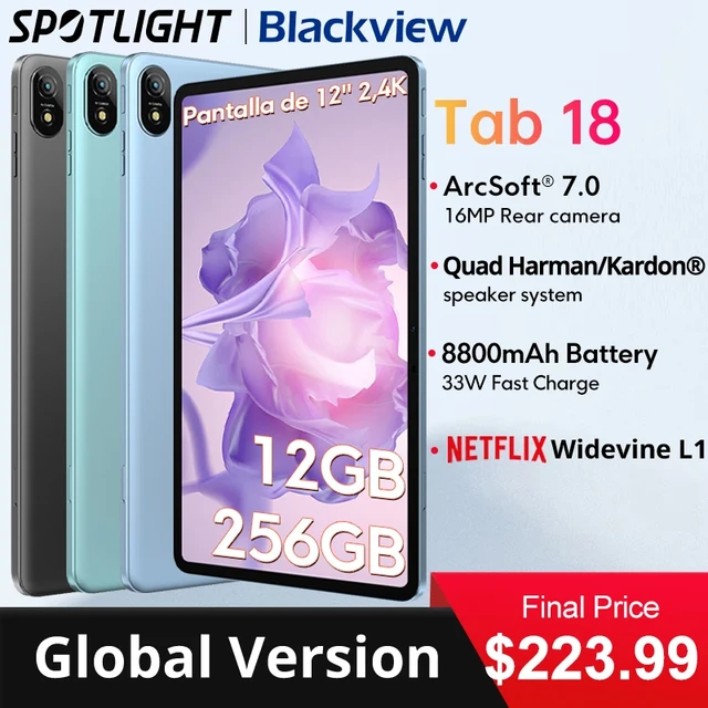 ワールドプレミア】12 インチ Blackview Tab 18 タブレット 8GB/12GB 256GB 16MP 2.4K FHD+ ディスプレイ  8800mAh バッテリー Widevine L1 MTK Helio G99 - AliExpress