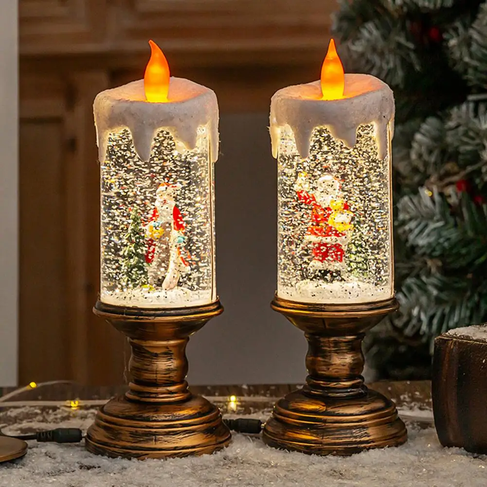 Bougie scintillante en résine LED sans flamme, Père Noël, Bonhomme de neige, Décorations de vacances, ci-après les festives