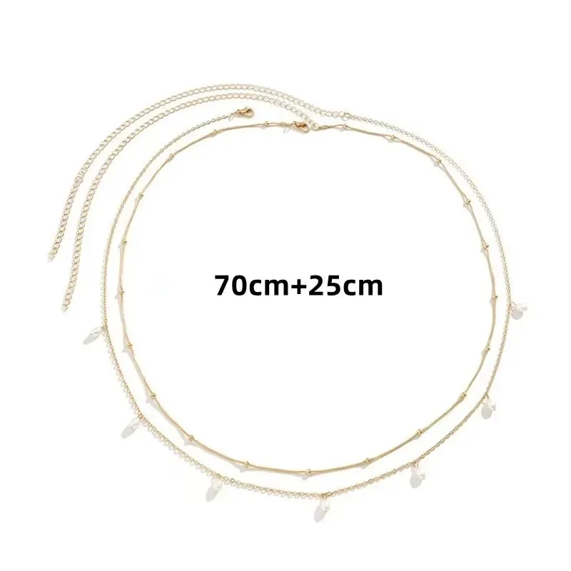 2024 New Trendy Sexy Double Layer Pearl Butterfly Chain for Women Charm Waist Bead Belt Summer Beach Body Jewelry Accessories