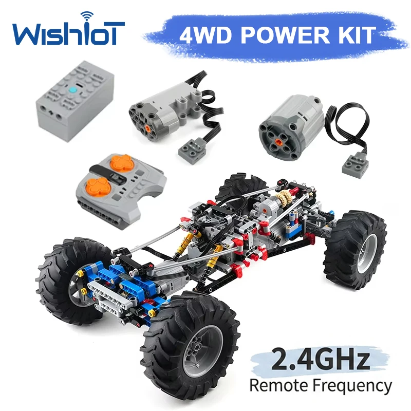 4WD RC Auto-Chassis mit Elektroantrieb, Kletterfahrzeug für Geländefahrten, Technisch Ausgestattet mit Federung und Stoßdämpfern, 8-Kanal APP-Fernbedienung, MOC PF 8882 8878