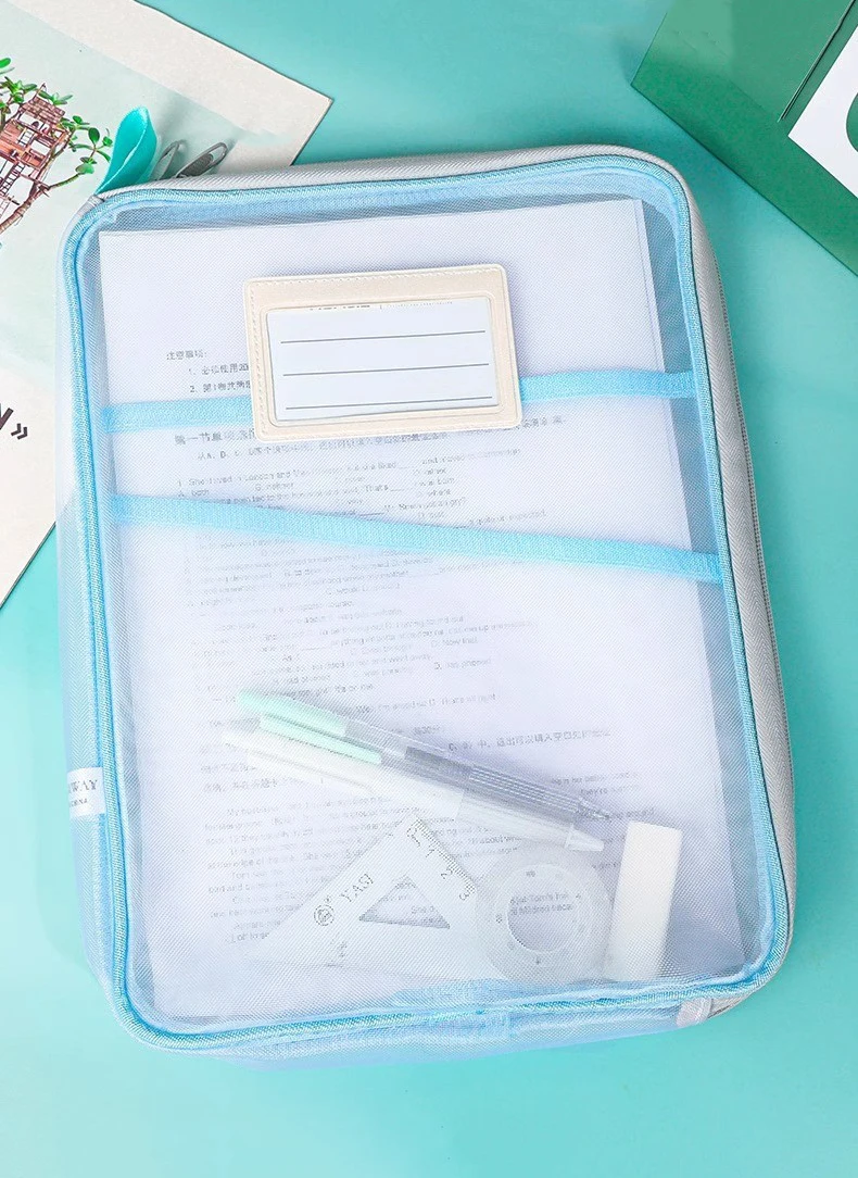A4 Schreibwaren Lagerung Tasche Doppel-schicht Mesh Zipper Tasche Große Kapazität Organizer Ordner Schule Bürobedarf Schreibwaren Tasche – Detail 1