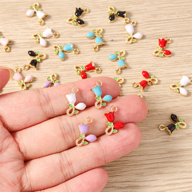10 Stück 11x12mm Niedliche Bunte Emaille-Rosenblüten-Anhänger für Schmuckherstellung, Ohrringe, Anhänger, Halsketten, DIY-Bastelzubehör – Detail 3