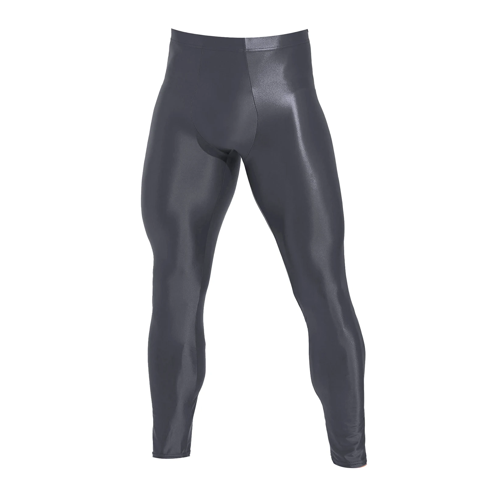 

Mens Oil Glossy Semi-through Skinny Pants Solid Color Trouser for Yoga Exercise Quick-Drying Running Swimming Compression Pants