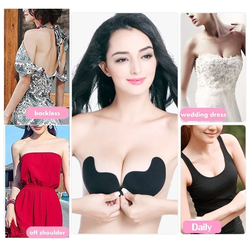 Soutien-gorge invisible auto-adhésif en silicone réutilisable, autocollant de poitrine à la mangue, bande de levage, soutien-gorge push-up sans bretelles