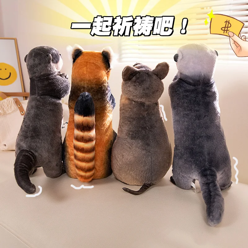 35cm Simulation Blessing Wild Animal Plush Doll Standing Red Panda Otter Sea Otter Kangaroo Raccoon Plush Toy Home Decoration