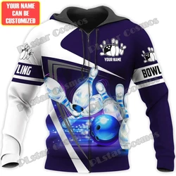 Personalized Name Bowling Player 3D Full Printed Mens zipper hoodie autumn Unisex zipped jacket For Bowling Lover Gift DK571