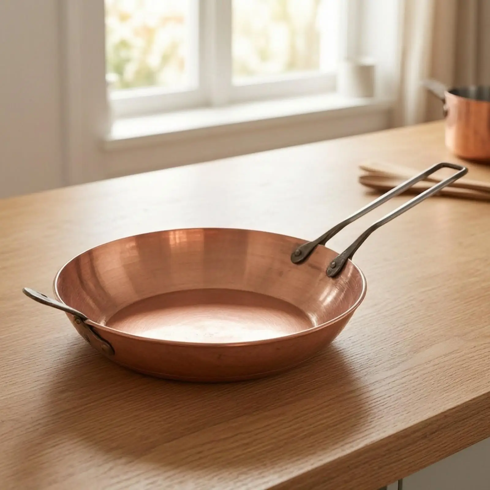 Round Copper Frying Pan with Metal Handle for Gas Stove Cooking Skillet for Searing Sautéing