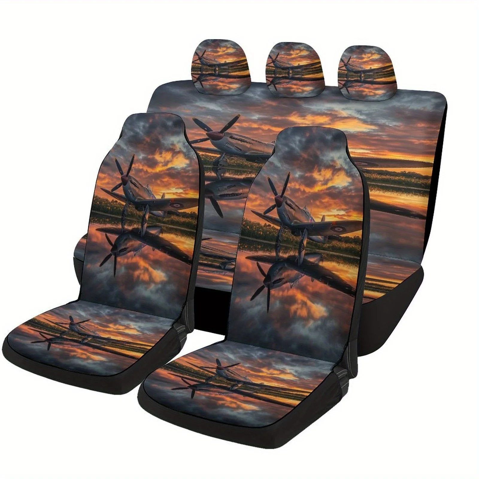 

Sunset Spitfire Reflection Themed Car Seat Cover Set For Most Cars, Fashion Novelty Car Seat Protector Covers Full Set, Universa