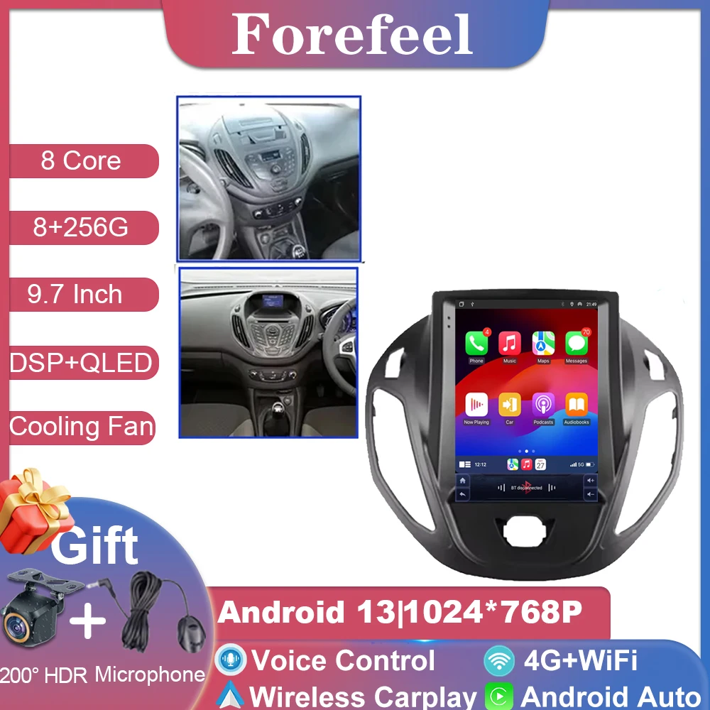 9.7 Inch Android 14 For Ford B-Max Transit Courier Tourn Head Unit CPU Multimedia Player GPS Navigation Touch Screen No 2din DVD