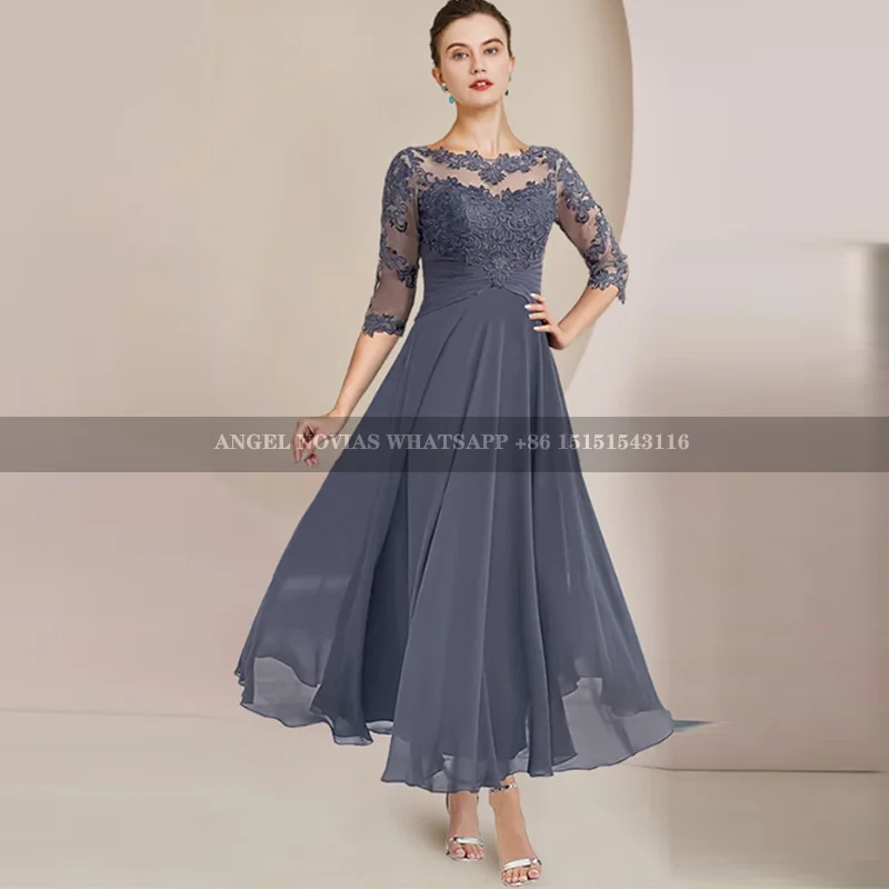 Stormy Blue Mother of the Bride Dresses 2025 with Jacket Wedding Party Gown with Sleeves vestidos para madre de novia 2024