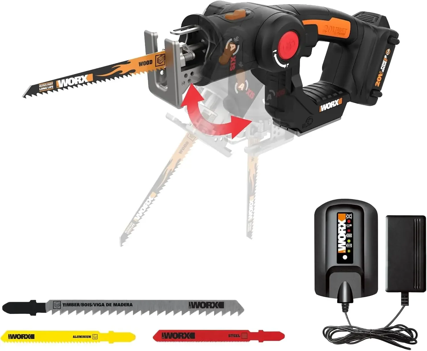 20V AXIS 2-in-1 Cordless Reciprocating Saw & Jig Saw, Orbital Cutting Reciprocating Saw, Pivoting Head Jigsaw Tool with Too