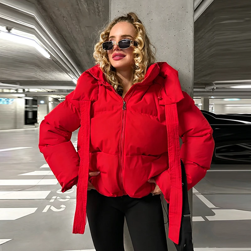 Modische Einfarbige Damen-Steppjacke mit Kapuze, Reißverschluss, Langen Ärmeln, Kurzer Schnitt, Locker Geschnitten, Schick, 2026 Herbst Winter Neue Streetwear für den Alltag – Detail 13