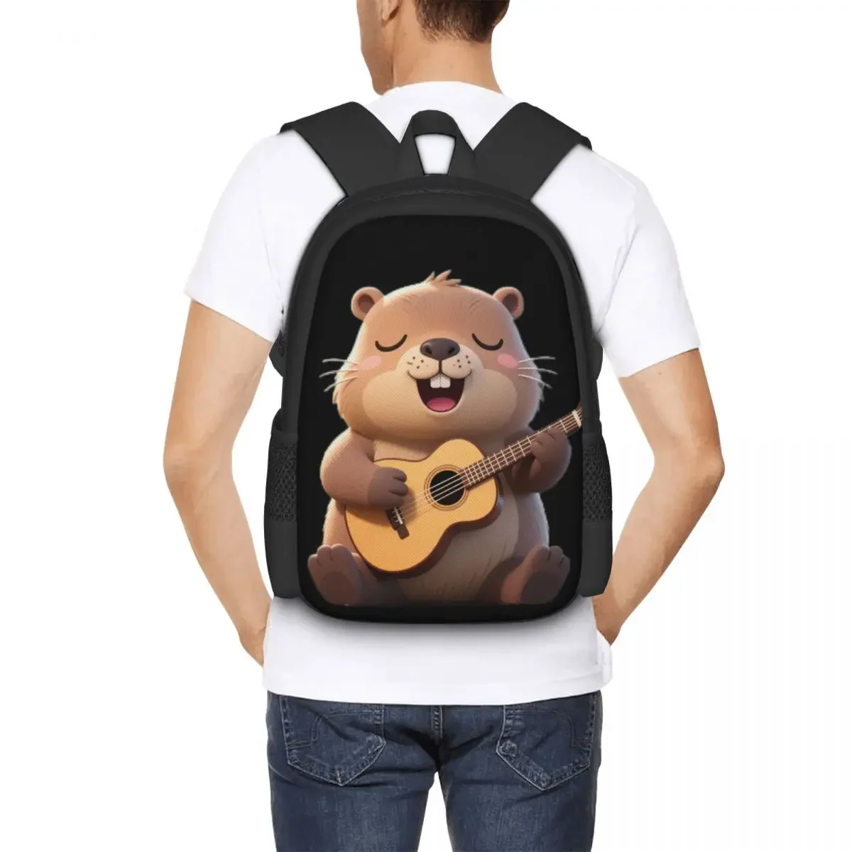 Kapibala playing guitar boy girl backpack student  cartoon children's backpack laptop  shoulder bag